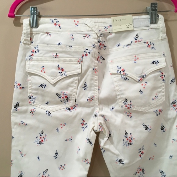 Joie Jeans Women's 27 Park Skinny Denim White Floral Stretch Zip Hems Pocket New - Picture 4 of 8